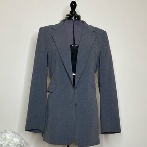 Size 9/10 Professional Women’s Gray Express Stretch Blazer Overcoat Suit Jacket